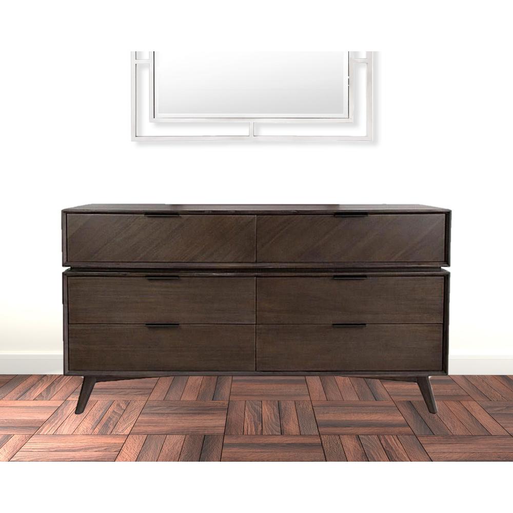 65" Acacia Solid Wood Six Drawer Double Dresser. Picture 3