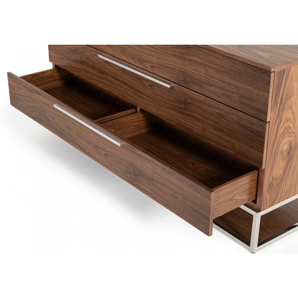 58" Walnut Manufactured Wood Three Drawer Dresser. Picture 4