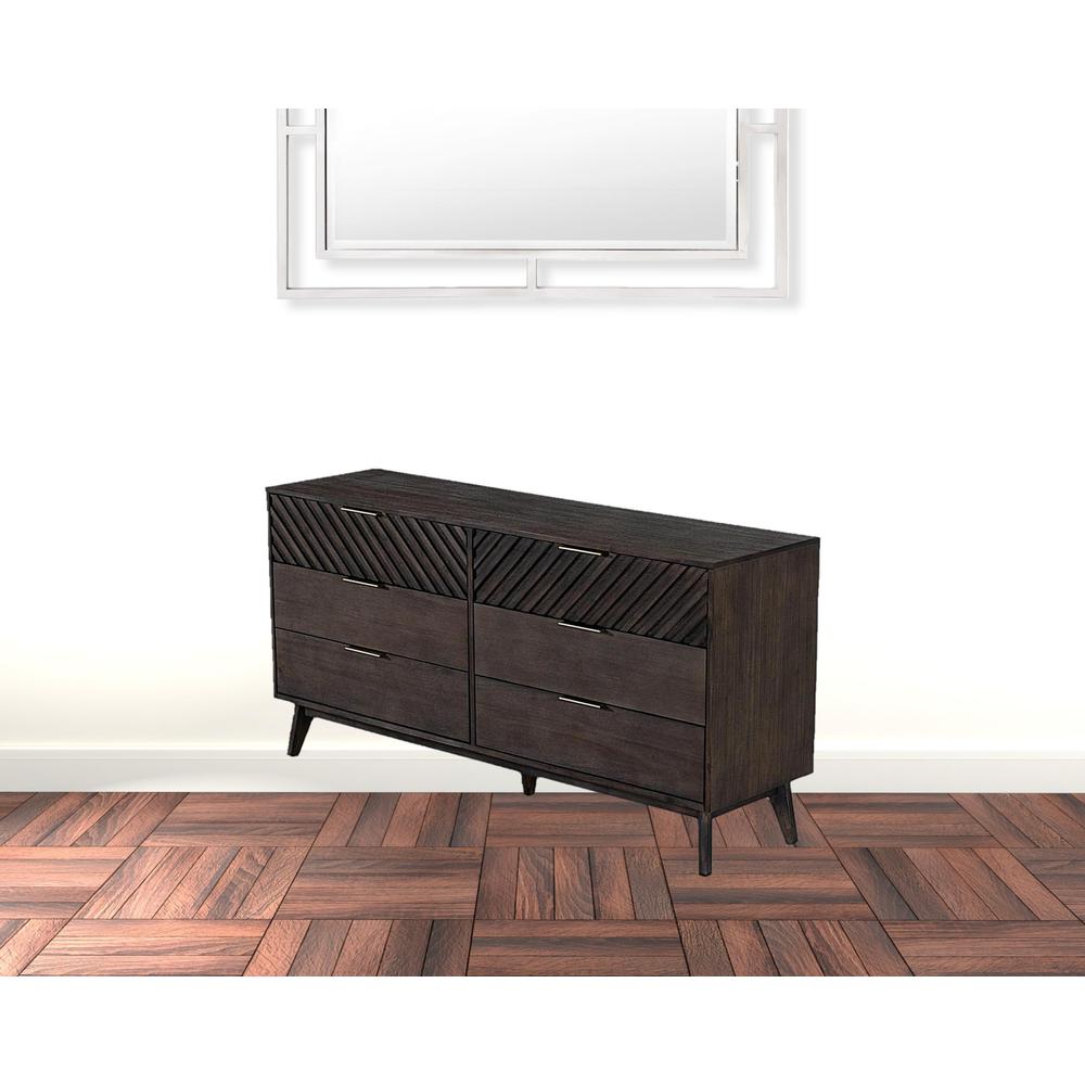 65" Dark Brown Solid Wood Six Drawer Double Dresser. Picture 3