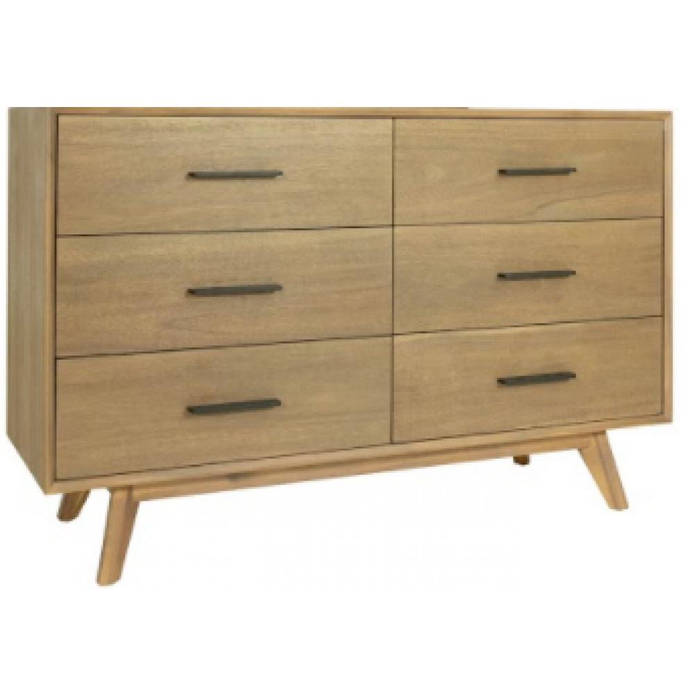 53" Walnut Solid Wood Six Drawer Double Dresser. Picture 2