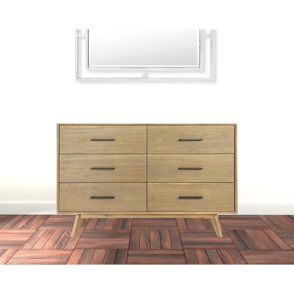 53" Walnut Solid Wood Six Drawer Double Dresser. Picture 5