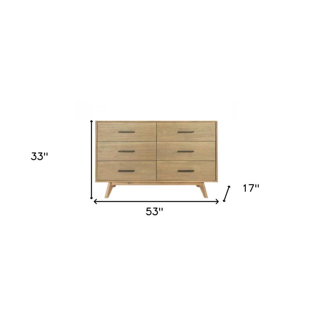53" Walnut Solid Wood Six Drawer Double Dresser. Picture 8