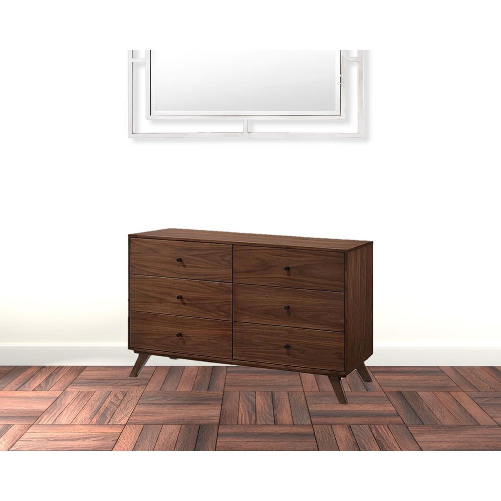 51" Walnut Solid Wood Six Drawer Double Dresser. Picture 2