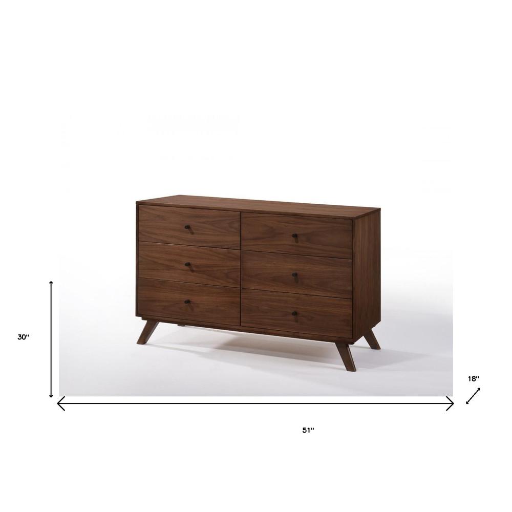 51" Walnut Solid Wood Six Drawer Double Dresser. Picture 7