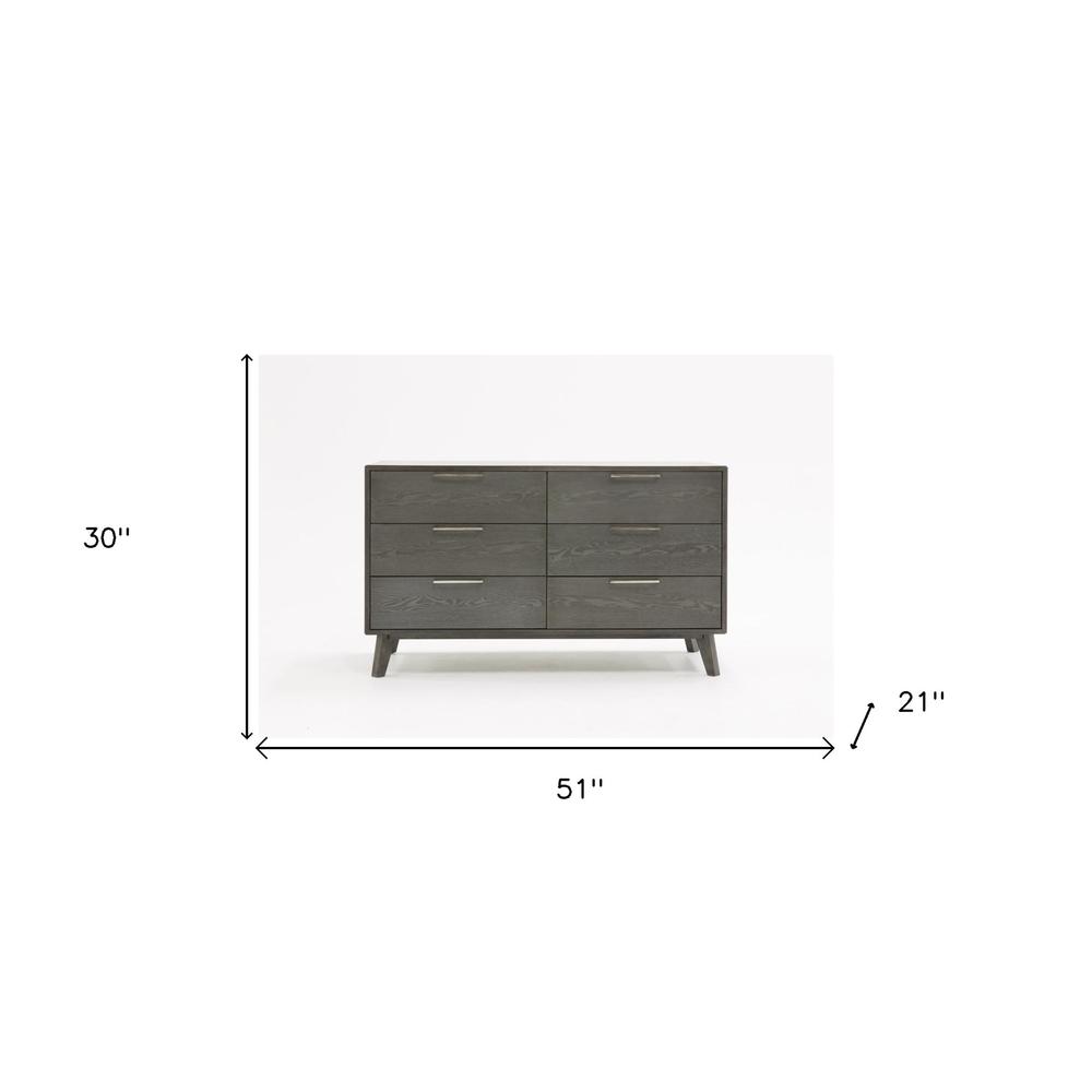 51" Grey Wash Solid Wood Six Drawer Double Dresser. Picture 9