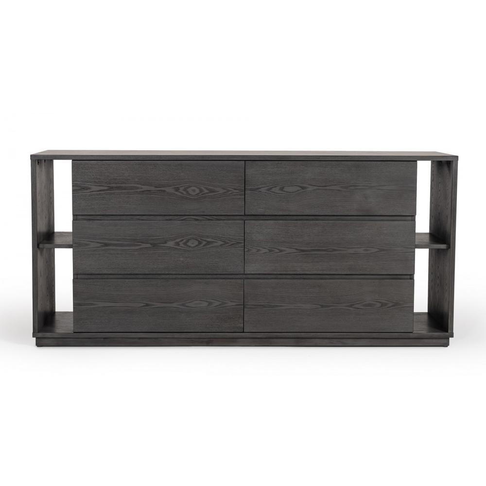 63" Grey Solid Wood Six Drawer Double Dresser. Picture 1