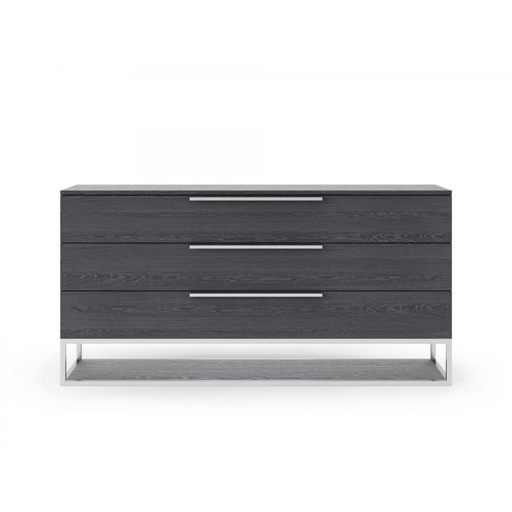 58" Grey Manufactured Wood Three Drawer Dresser. Picture 1