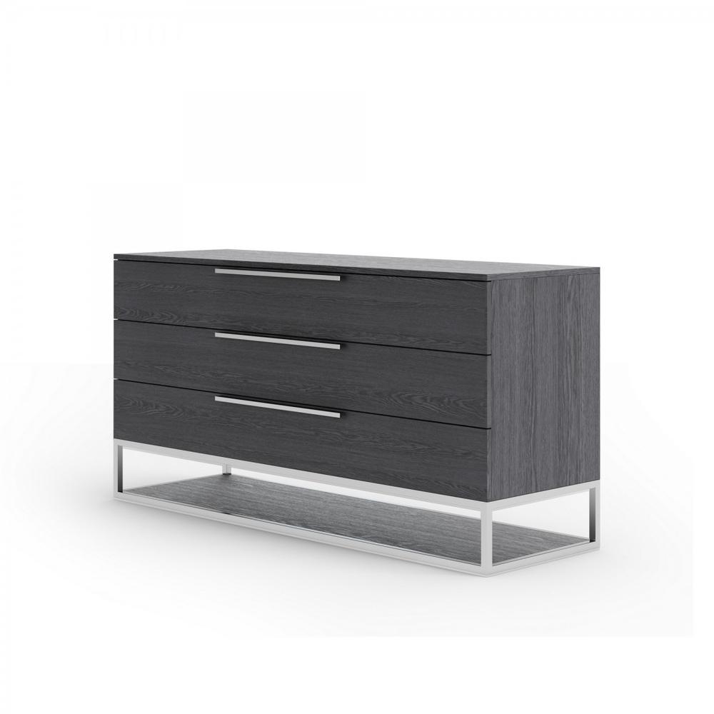 58" Grey Manufactured Wood Three Drawer Dresser. Picture 3