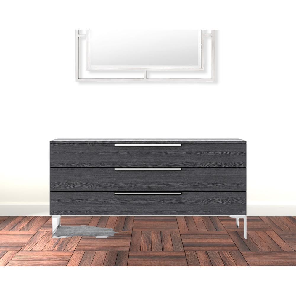 58" Grey Manufactured Wood Three Drawer Dresser. Picture 4