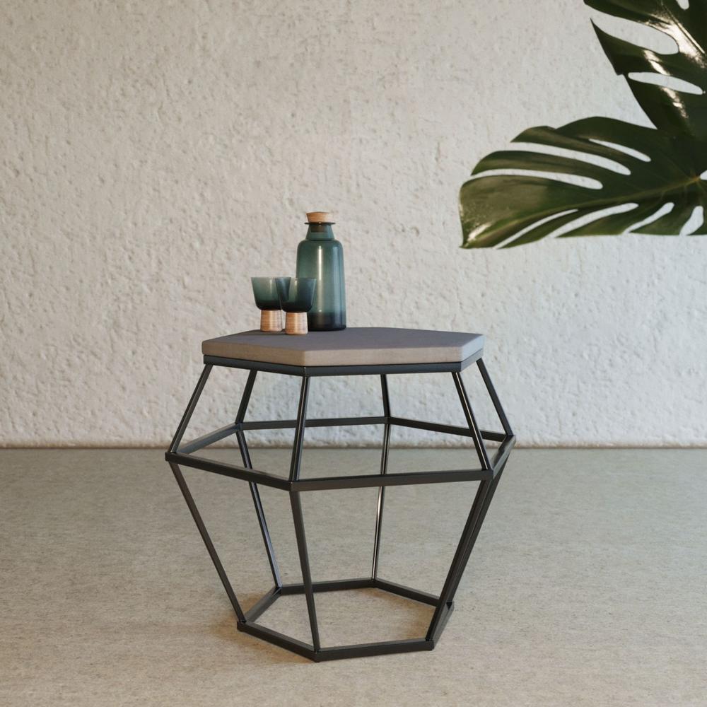 Modern Gray Concrete and Black Metal Hexagonal End Table. Picture 1