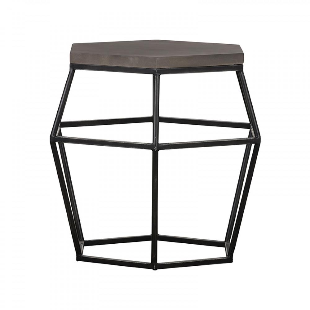 Modern Gray Concrete and Black Metal Hexagonal End Table. Picture 2