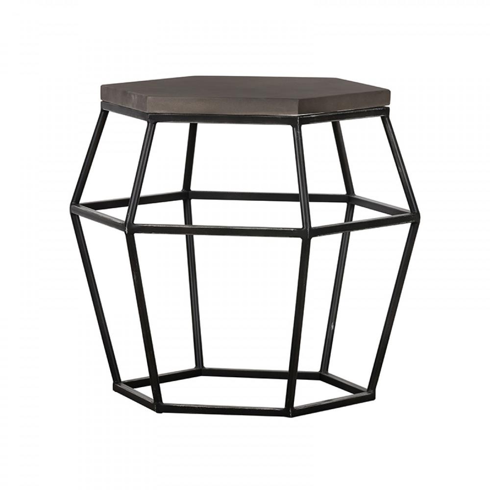 Modern Gray Concrete and Black Metal Hexagonal End Table. Picture 3