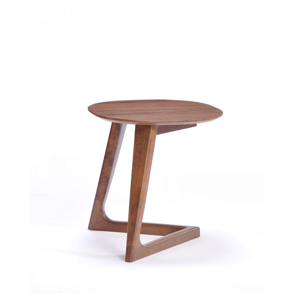 Mod Walnut Wood Asymmetric End Table. Picture 1