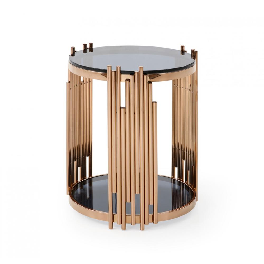 Stylish Round Rose Gold And Smoked Glass End Table. Picture 1