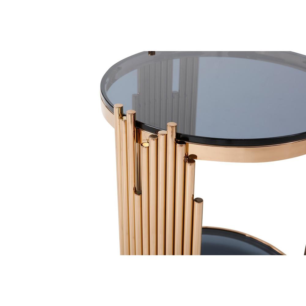 Stylish Round Rose Gold And Smoked Glass End Table. Picture 4