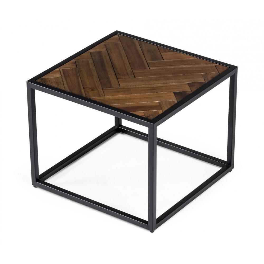 Modern Rustic Brown and Black Chevron Wood and Metal End Table. Picture 1