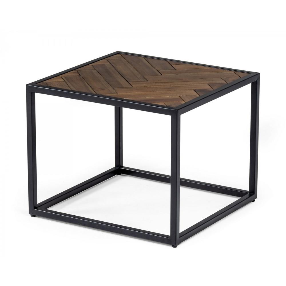 Modern Rustic Brown and Black Chevron Wood and Metal End Table. Picture 2