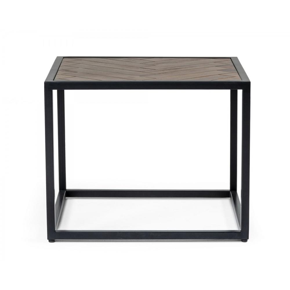 Modern Rustic Brown and Black Chevron Wood and Metal End Table. Picture 3