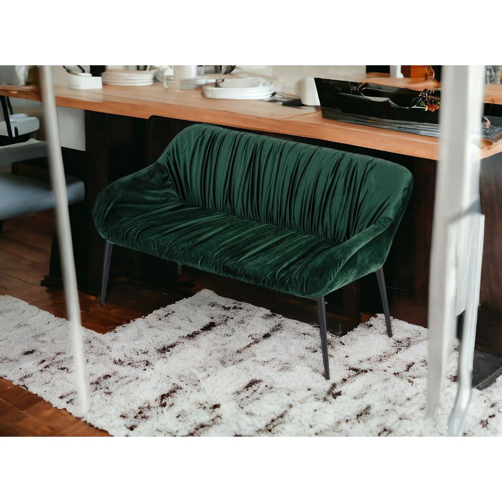 56" Green And Dark Brown Upholstered Velvet Dining bench. Picture 2