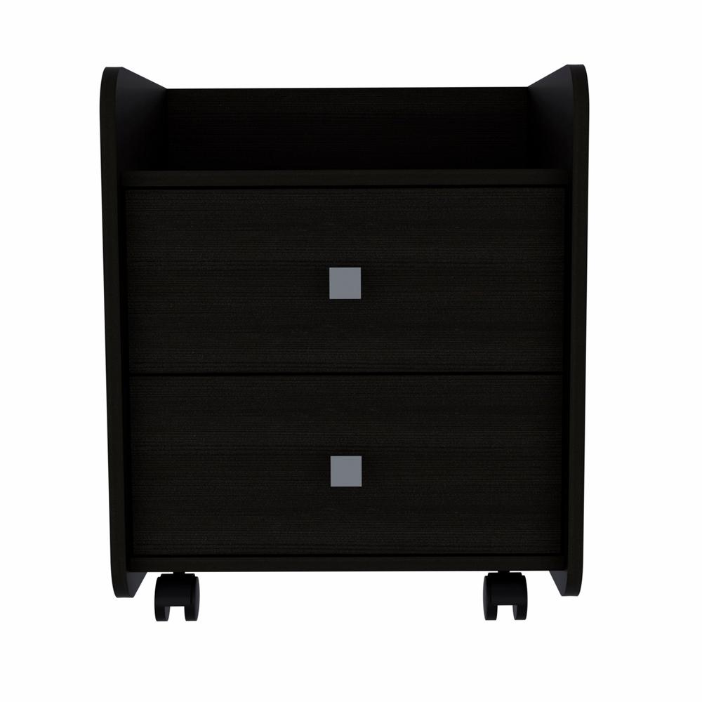 Black Nightstand with Two Drawers. Picture 1