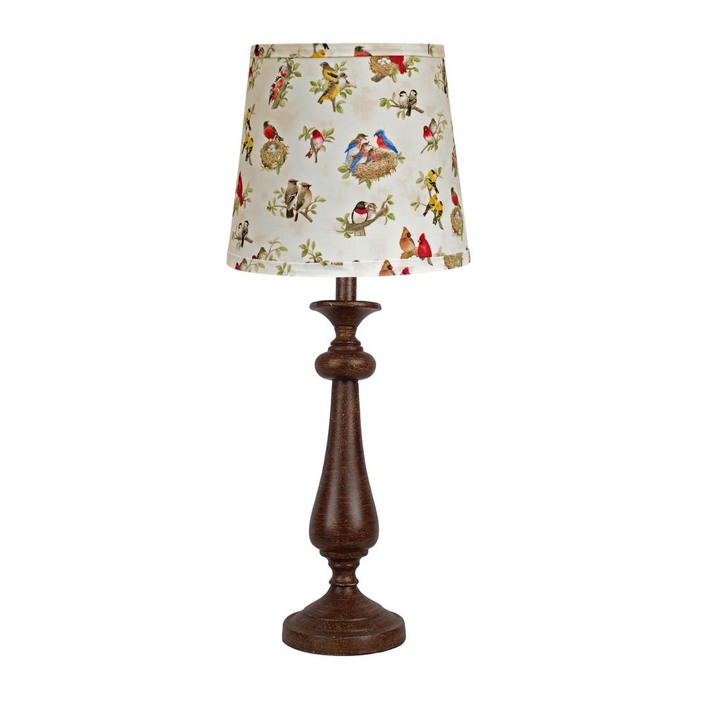 Brown Candlestick Woodland Birds Shade Table Lamp. Picture 2