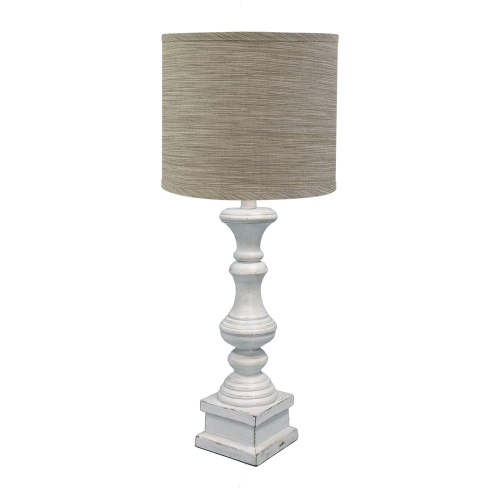 Distressed Whitewash Beige and White Striped Shade Table Lamp. Picture 1