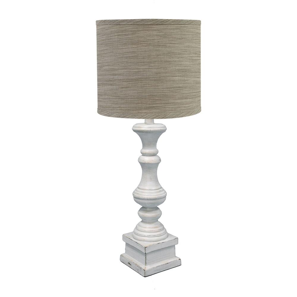 Distressed Whitewash Beige and White Striped Shade Table Lamp. Picture 3