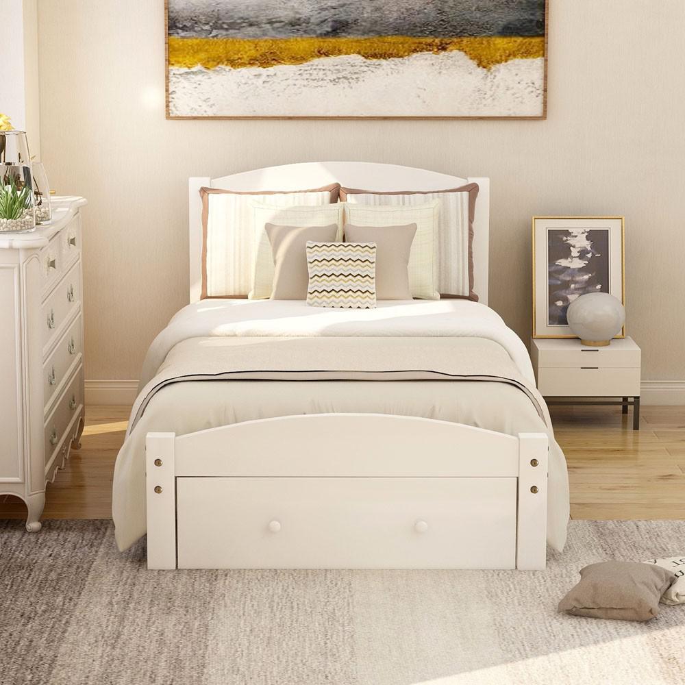 Twin White Upholstered Bed. Picture 8