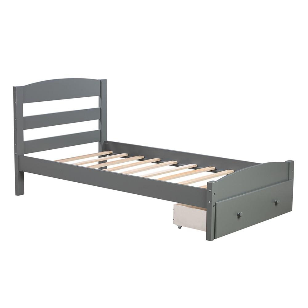 Twin Gray Upholstered Bed. Picture 4