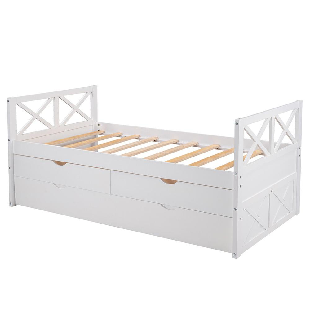 White Twin Bed with Trundle. Picture 1