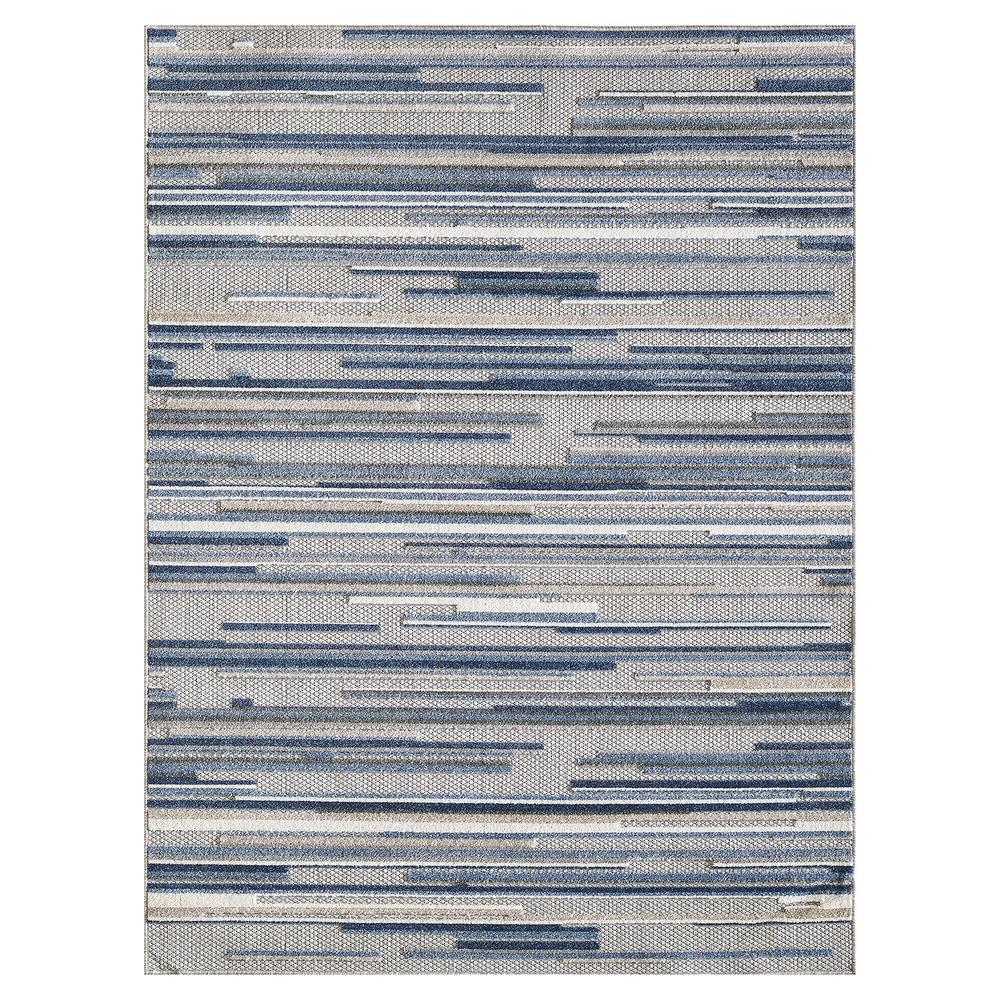 2' X 4' Blue Abstract Stain Resistant Indoor Outdoor Area Rug. Picture 1