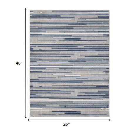 2' X 4' Blue Abstract Stain Resistant Indoor Outdoor Area Rug. Picture 7