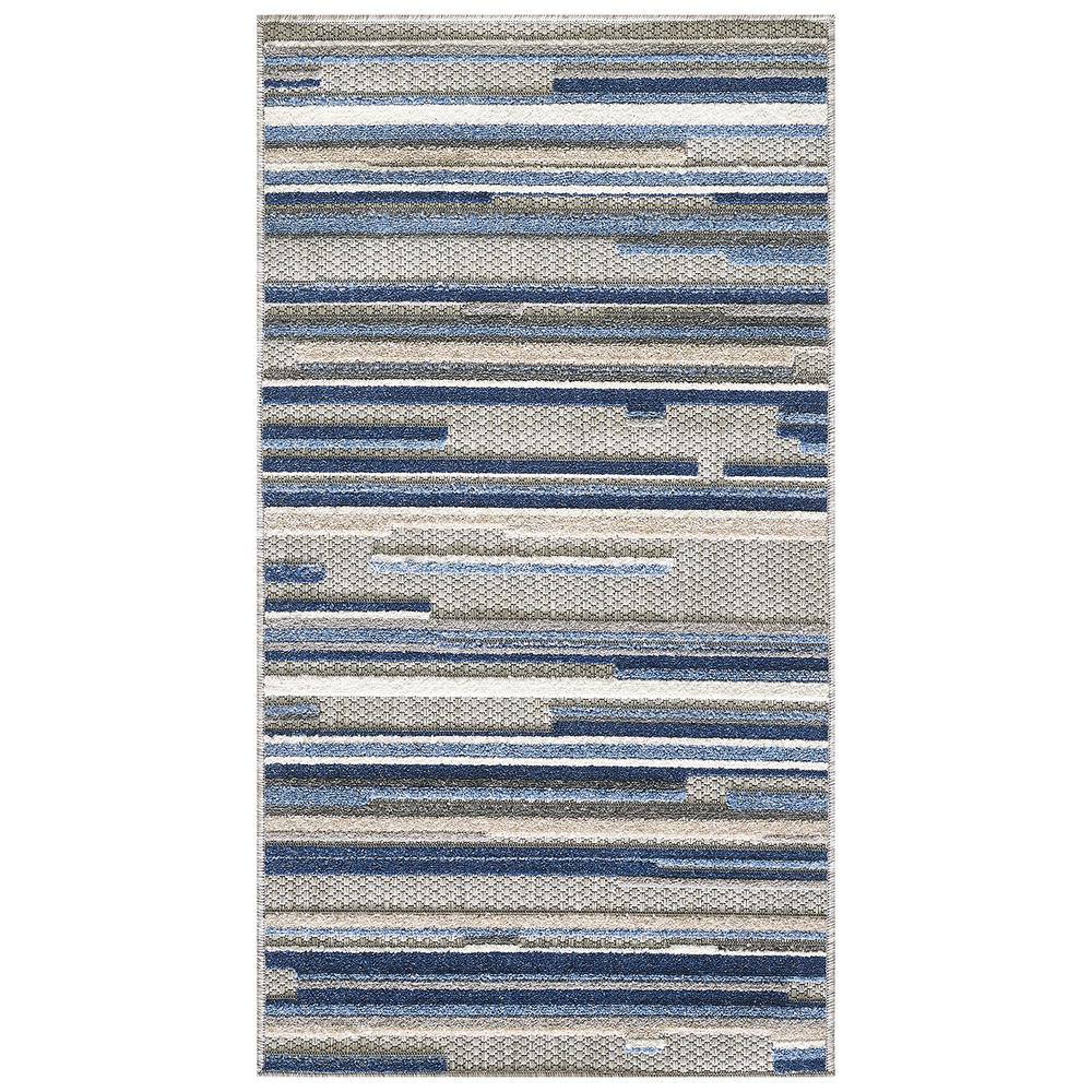 2' X 4' Blue Abstract Stain Resistant Indoor Outdoor Area Rug. Picture 2