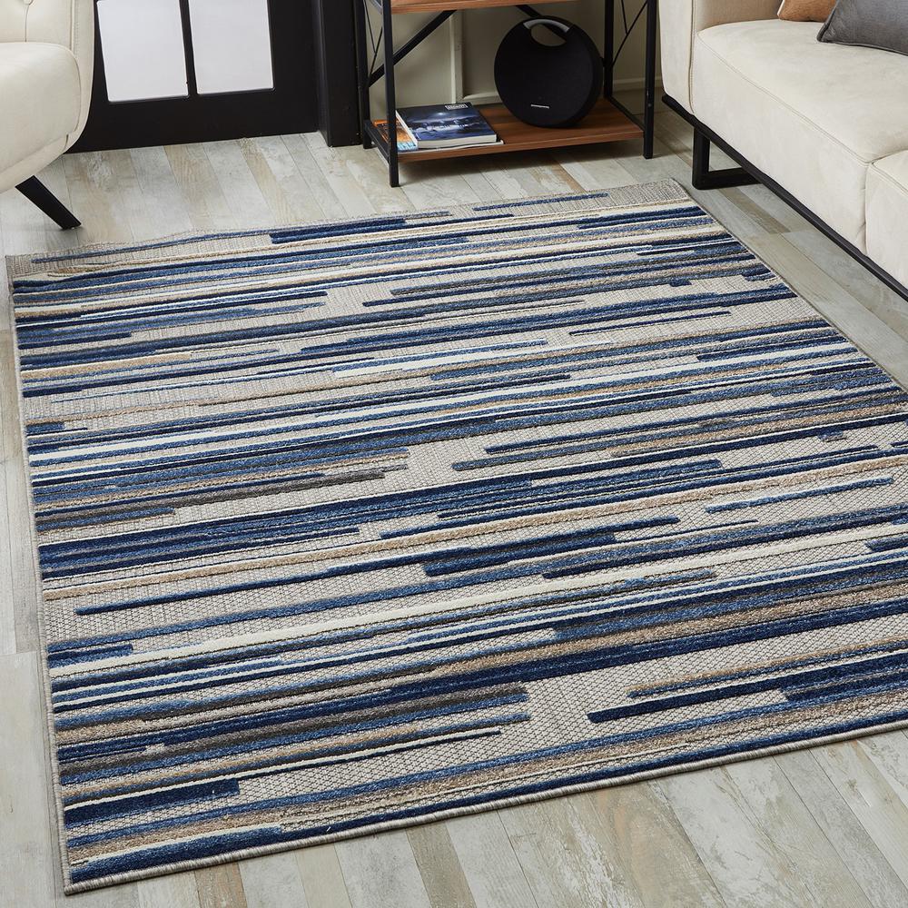 2' X 4' Blue Abstract Stain Resistant Indoor Outdoor Area Rug. Picture 5