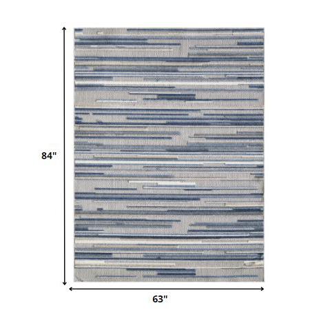 5' X 7' Blue Abstract Stain Resistant Indoor Outdoor Area Rug. Picture 8