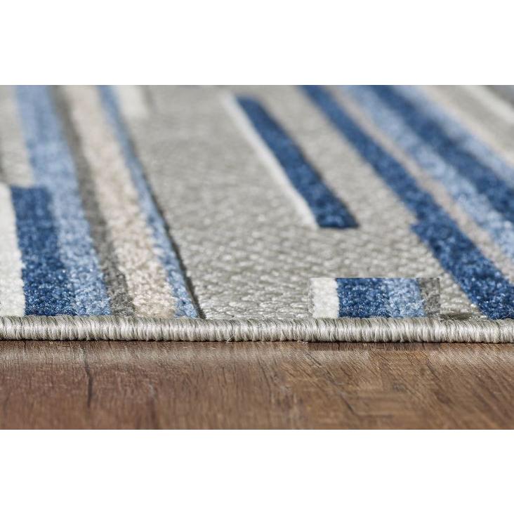 5' X 7' Blue Abstract Stain Resistant Indoor Outdoor Area Rug. Picture 2