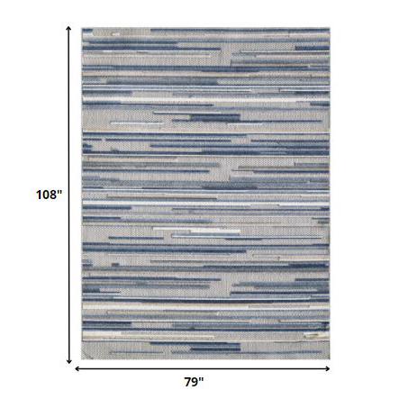 7' X 9' Blue Abstract Stain Resistant Indoor Outdoor Area Rug. Picture 7
