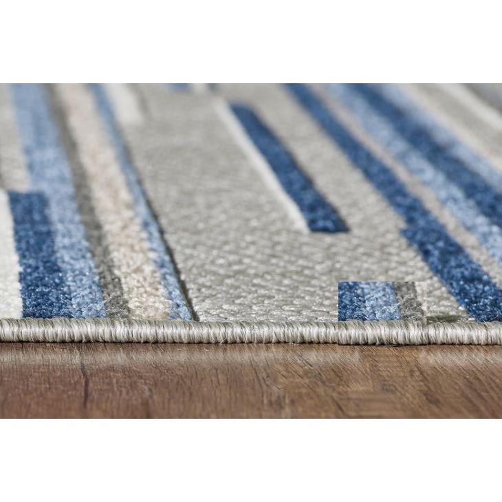 8’ Round Blue Abstract Striped Indoor Outdoor Area Rug. Picture 9