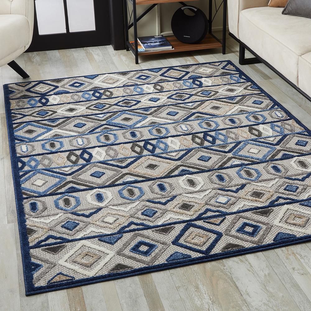 3' X 5' Blue And Gray Abstract Stain Resistant Indoor Outdoor Area Rug. Picture 3