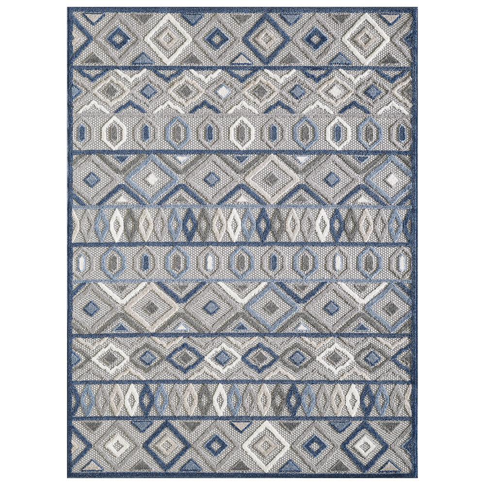 5' X 7' Blue And Gray Abstract Stain Resistant Indoor Outdoor Area Rug. Picture 1