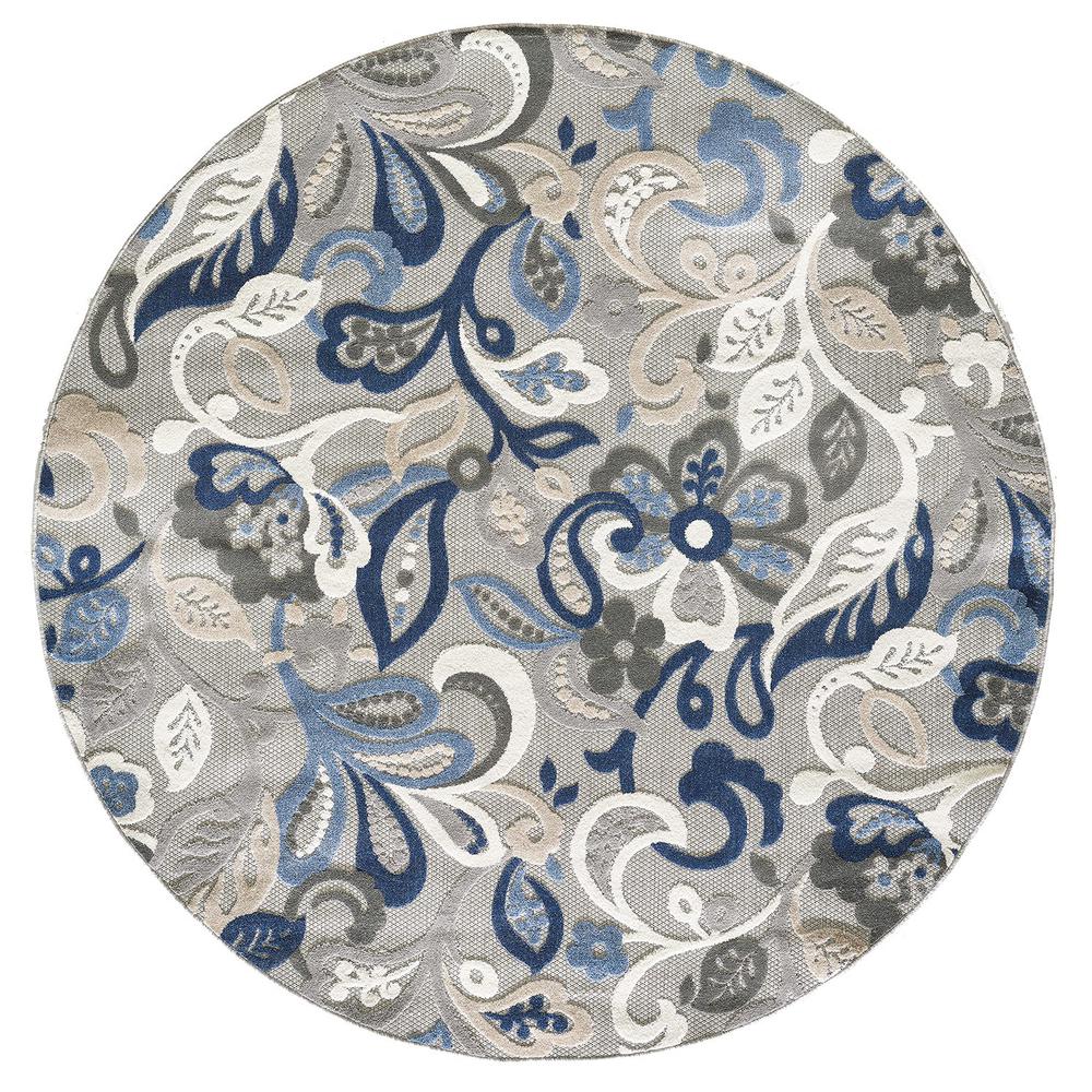 2’ x 4’ Blue Gray Jacobean Floral Indoor Outdoor Area Rug. Picture 2
