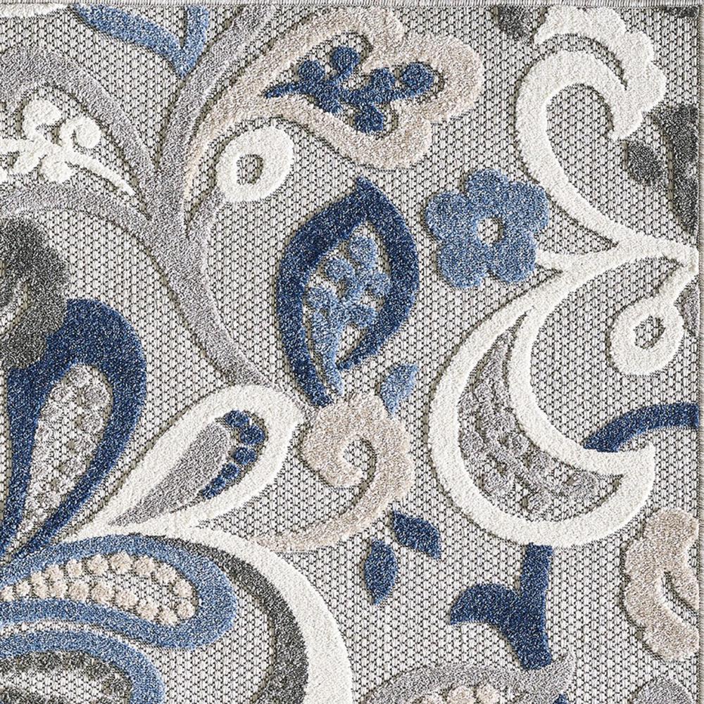 8' X 10' Blue And Gray Floral Stain Resistant Indoor Outdoor Area Rug. Picture 7