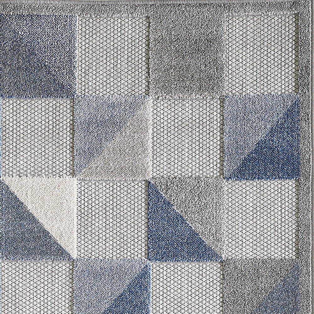 5' X 7' Blue And Gray Geometric Stain Resistant Indoor Outdoor Area Rug. Picture 8