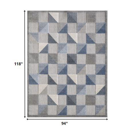 8' X 10' Blue And Gray Geometric Stain Resistant Indoor Outdoor Area Rug. Picture 6