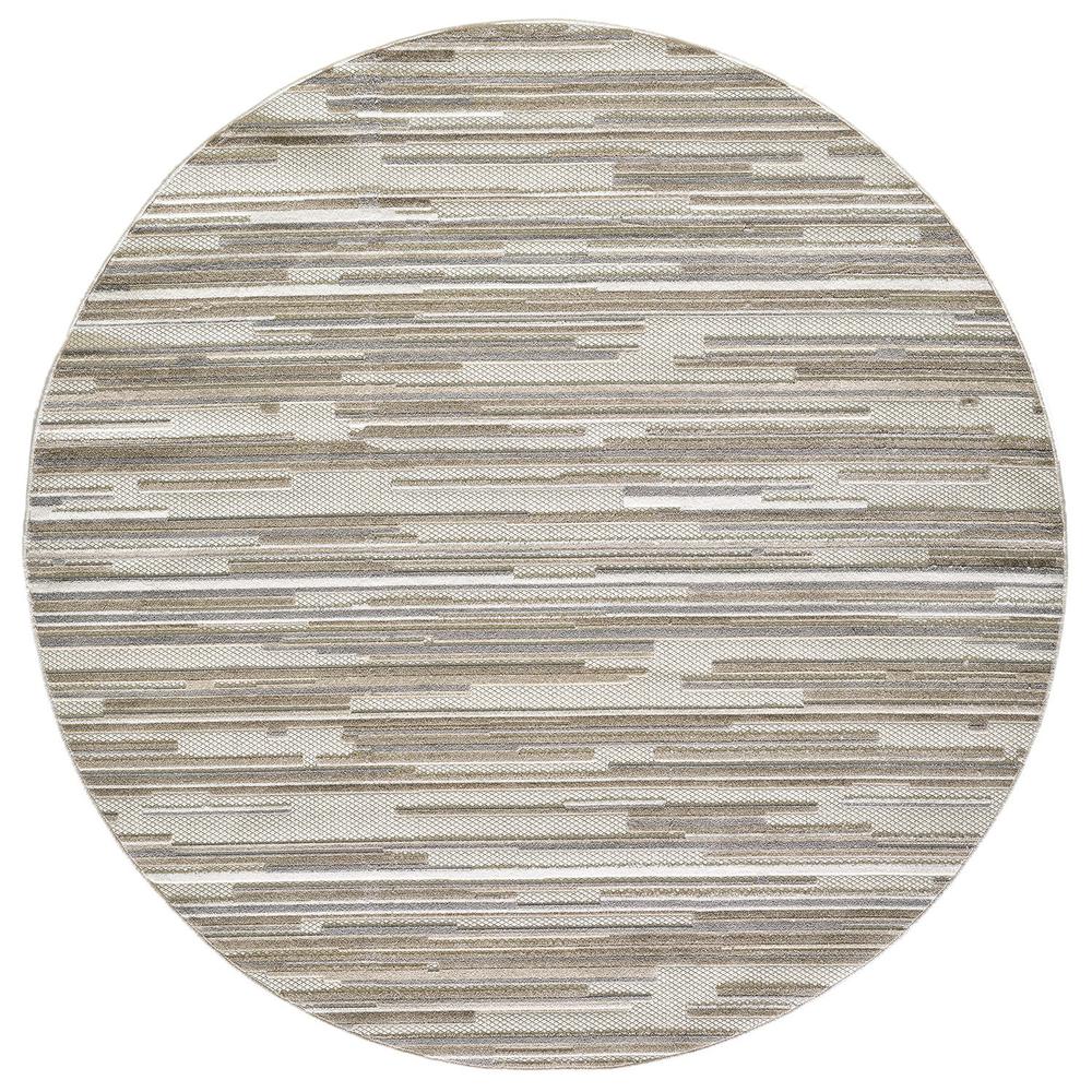 8' Round Gray Round Abstract Stain Resistant Indoor Outdoor Area Rug. Picture 1