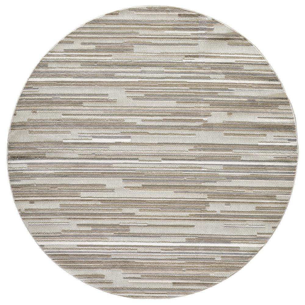 8' Round Gray Round Abstract Stain Resistant Indoor Outdoor Area Rug. Picture 2