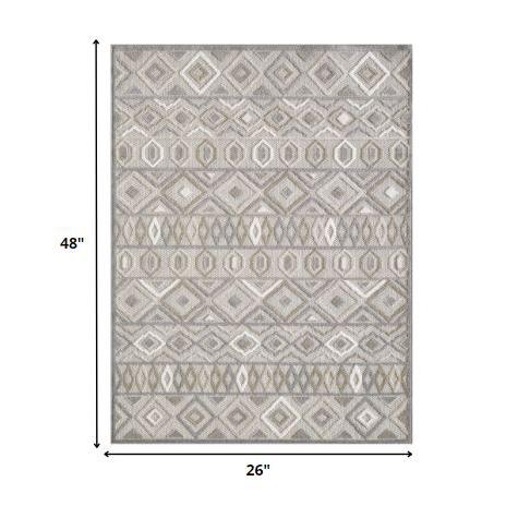 2' X 4' Gray And Ivory Southwestern Stain Resistant Indoor Outdoor Area Rug. Picture 7
