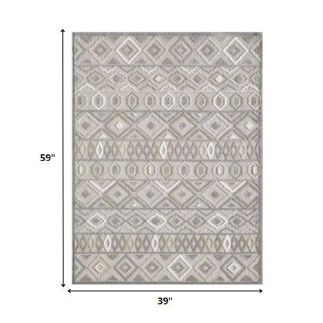 3' X 5' Gray And Ivory Southwestern Stain Resistant Indoor Outdoor Area Rug. Picture 7