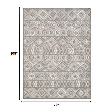 7' X 9' Gray And Ivory Southwestern Stain Resistant Indoor Outdoor Area Rug. Picture 8