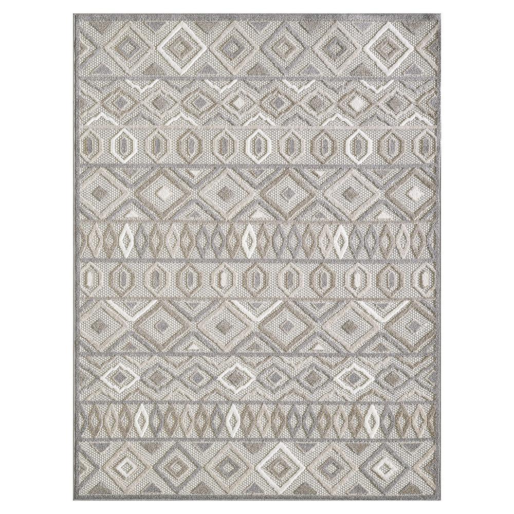 8’ x 10’ Gray Ivory Aztec Pattern Indoor Outdoor Area Rug. Picture 1